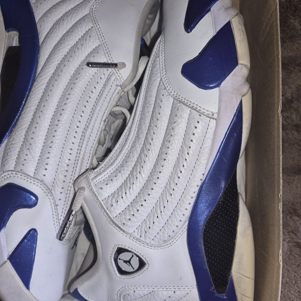 Jordan White and Blue High-Top Sneakers - Picture 3 of 5